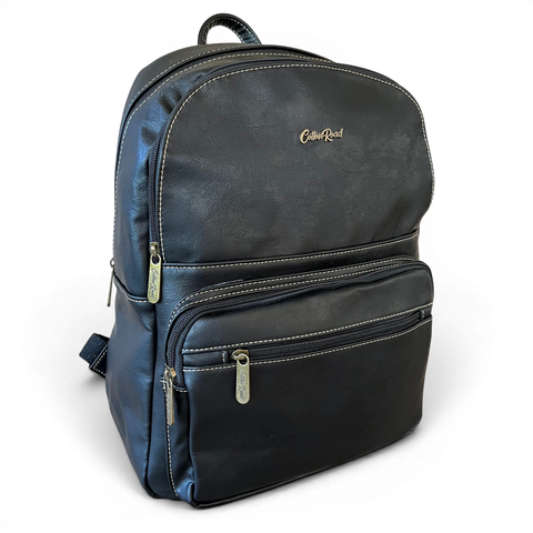Cotton Road Backpack: BLACK PU Leather for Trips & Work