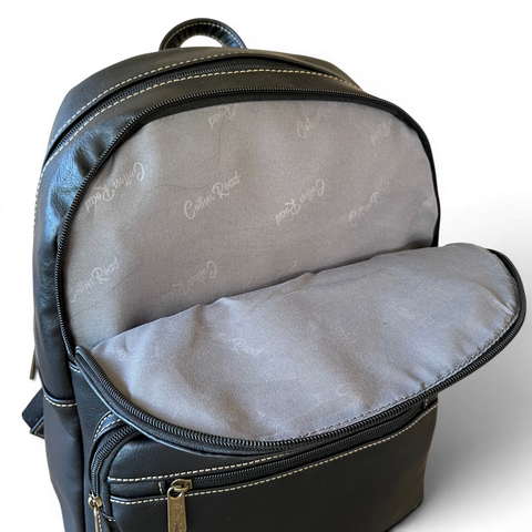 Cotton Road Backpack: BLACK PU Leather for Trips & Work