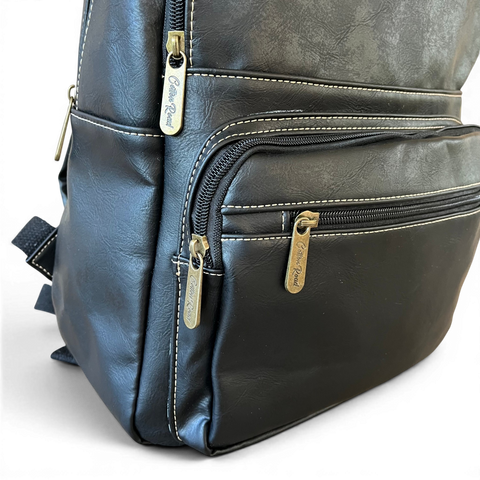 Cotton Road Backpack: BLACK PU Leather for Trips & Work