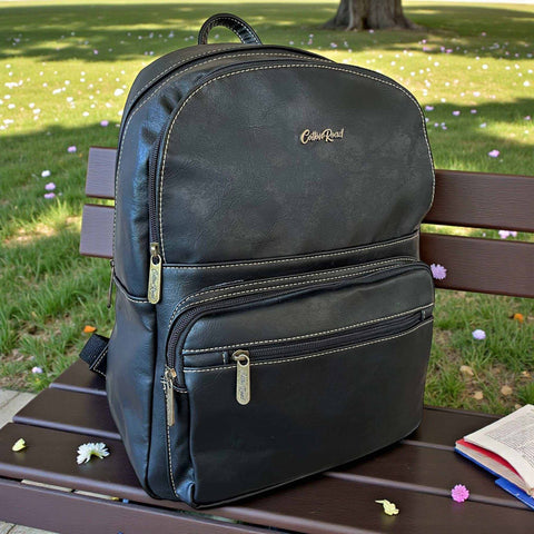 Cotton Road Backpack: BLACK PU Leather for Trips & Work