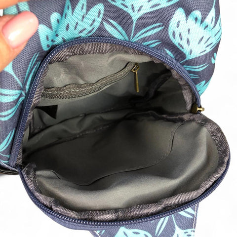 Cotton Road Backpack: BLUE CANVAS Cross Body Bag / Mini Backpack with PROTEAS