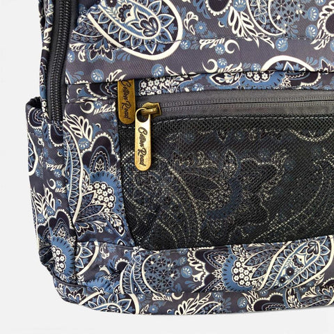 Cotton Road Backpack: BLUE PAISLEY Padded Canvas for 15'6" Laptop with Matching Sling Wallet
