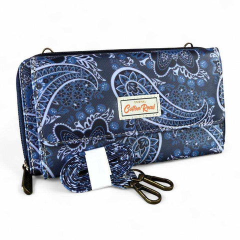 Cotton Road Backpack: BLUE PAISLEY Padded Canvas for 15'6" Laptop with Matching Sling Wallet