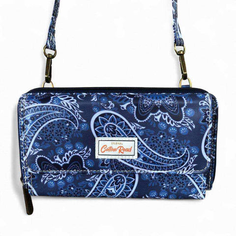 Cotton Road Backpack: BLUE PAISLEY Padded Canvas for 15'6" Laptop with Matching Sling Wallet