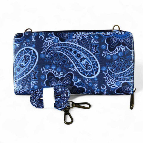 Cotton Road Backpack: BLUE PAISLEY Padded Canvas for 15'6" Laptop with Matching Sling Wallet