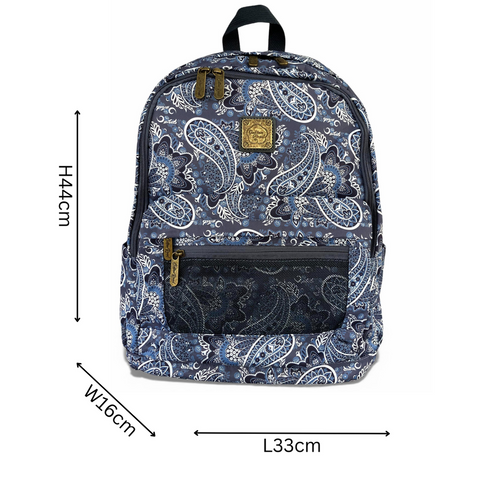 Cotton Road Backpack: BLUE PAISLEY Padded Canvas for 15'6" Laptop with Matching Sling Wallet