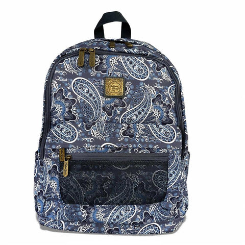 Cotton Road Backpack: BLUE PAISLEY Padded Canvas for 15'6" Laptop with Matching Sling Wallet