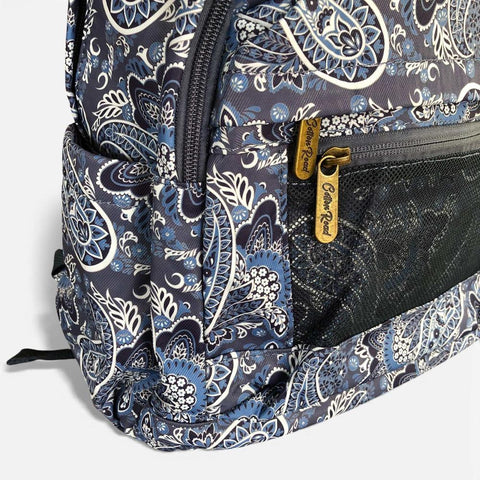 Cotton Road Backpack: BLUE PAISLEY Padded Canvas for 15'6" Laptop with Matching Sling Wallet