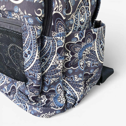 Cotton Road Backpack: BLUE PAISLEY Padded Canvas for 15'6" Laptop with Matching Sling Wallet