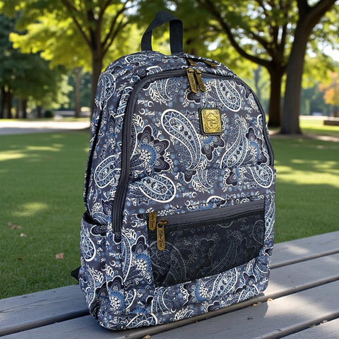 Cotton Road Backpack: BLUE PAISLEY Padded Canvas for 15'6" Laptop
