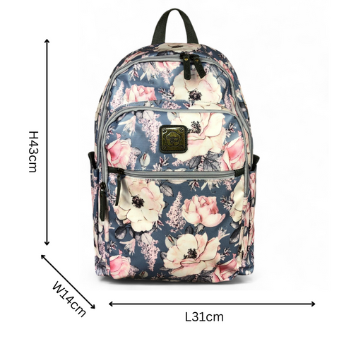 Cotton Road Backpack: BLUE PVC 15,6" Laptop Backpack with FLOWERS