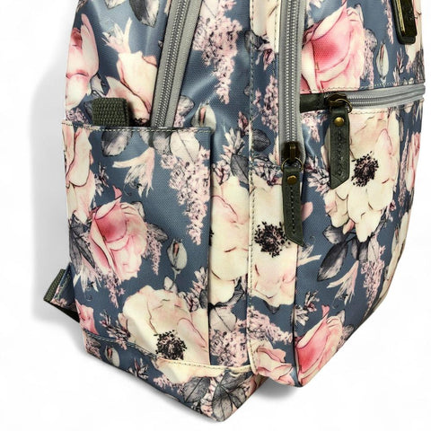 Cotton Road Backpack: BLUE PVC 15,6" Laptop Backpack with FLOWERS