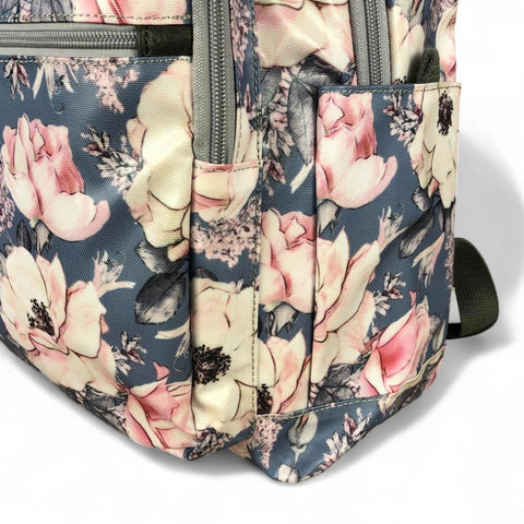 Cotton Road Backpack: BLUE PVC 15,6" Laptop Backpack with FLOWERS