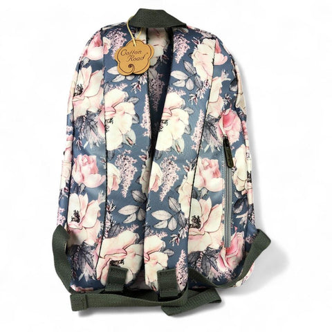 Cotton Road Backpack: BLUE PVC 15,6" Laptop Backpack with FLOWERS