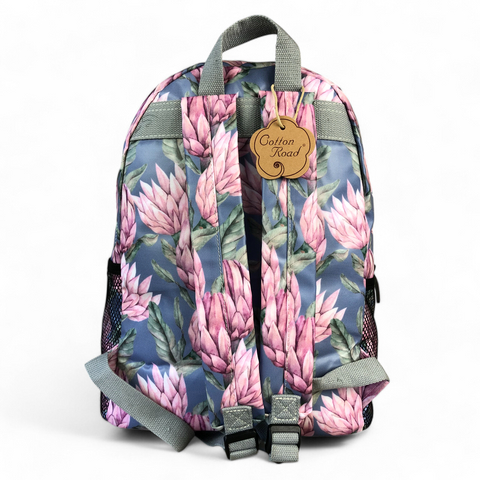 Cotton Road Backpack: BLUE PVC Backpack with PROTEAS