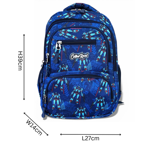 Cotton Road Backpack: BLUE ROBOTIC Canvas Kids Backpack