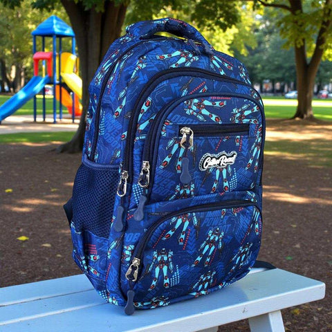 Cotton Road Backpack: BLUE ROBOTIC Canvas Kids Backpack