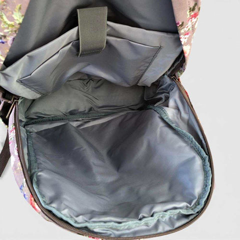 Cotton Road Backpack: BROWN FLORAL Padded Canvas Backpack for 15'6" Laptop