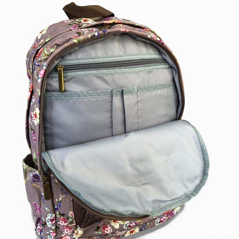 Cotton Road Backpack: BROWN FLORAL Padded Canvas Backpack for 15'6" Laptop