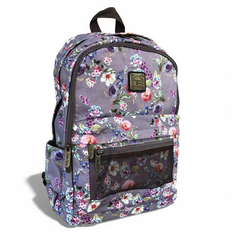 Cotton Road Backpack: BROWN FLORAL Padded Canvas Backpack for 15'6" Laptop