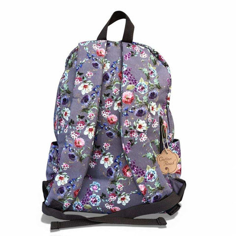 Cotton Road Backpack: BROWN FLORAL Padded Canvas Backpack for 15'6" Laptop