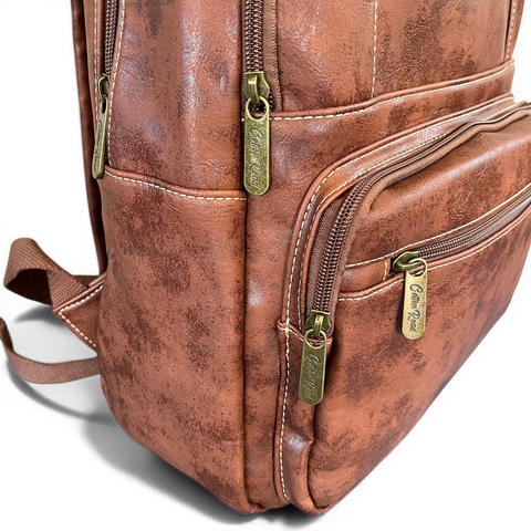 Cotton Road Backpack: BROWN PU Leather for Work & Trips