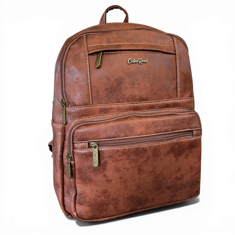 Cotton Road Backpack: BROWN PU Leather for Work & Trips