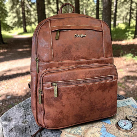 Cotton Road Backpack: BROWN PU Leather for Work & Trips