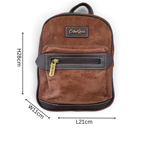 Cotton Road Backpack: BROWN SUEDE Mini PU Leather