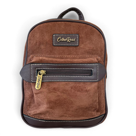 Cotton Road Backpack: BROWN SUEDE Mini PU Leather