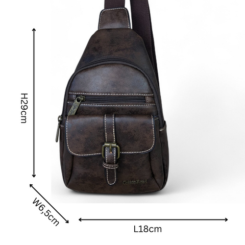 Cotton Road Backpack: COFFEE BROWN PU Leather Cross Body Bag / Mini Backpack