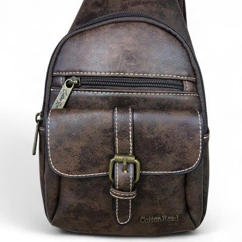 Cotton Road Backpack: COFFEE BROWN PU Leather Cross Body Bag / Mini Backpack