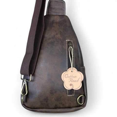 Cotton Road Backpack: COFFEE BROWN PU Leather Cross Body Bag / Mini Backpack