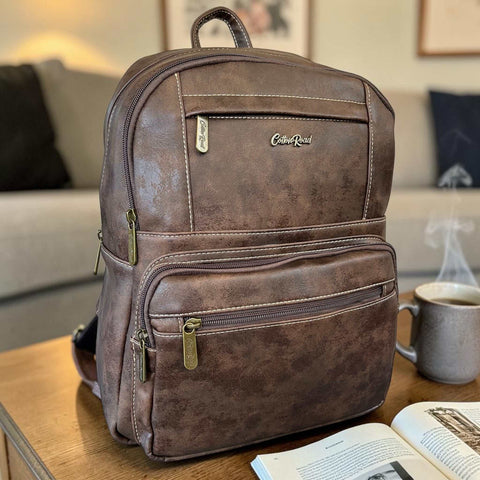 Cotton Road Backpack: COFFEE BROWN PU Leather for Work & Travel