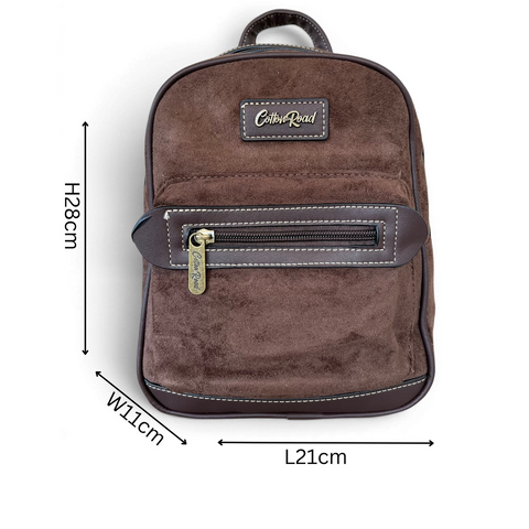 Cotton Road Backpack: COFFEE BROWN SUEDE Mini PU Leather