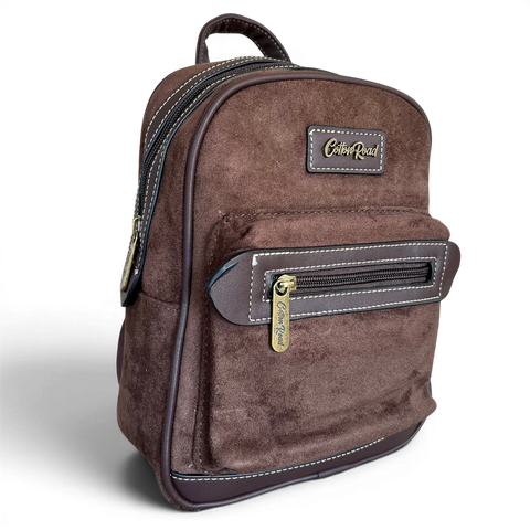 Cotton Road Backpack: COFFEE BROWN SUEDE Mini PU Leather