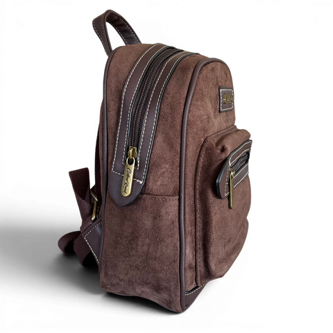 Cotton Road Backpack: COFFEE BROWN SUEDE Mini PU Leather