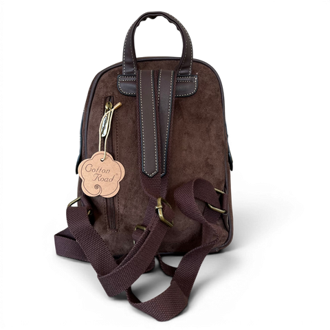 Cotton Road Backpack: COFFEE BROWN SUEDE Mini PU Leather
