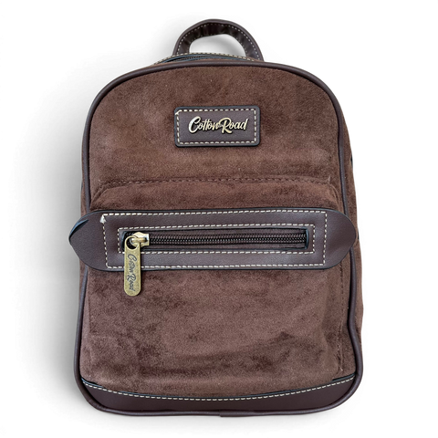 Cotton Road Backpack: COFFEE BROWN SUEDE Mini PU Leather