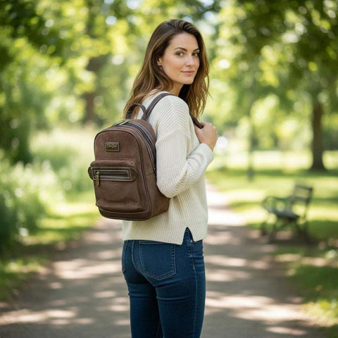 Cotton Road Backpack: COFFEE BROWN SUEDE Mini PU Leather
