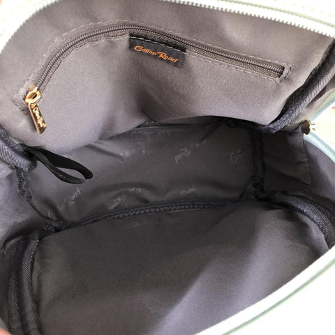 Cotton Road Backpack: GREEN PU Leather Mini Backpack with FLORAL Panel