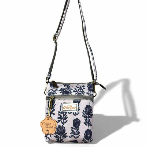 Cotton Road Backpack: Grey Canvas with PROTEAS and Matching Sling Bag