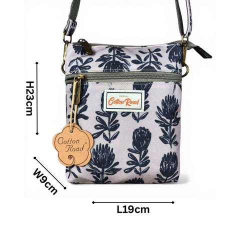 Cotton Road Backpack: Grey Canvas with PROTEAS and Matching Sling Bag