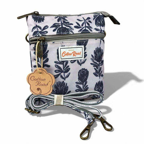 Cotton Road Backpack: Grey Canvas with PROTEAS and Matching Sling Bag