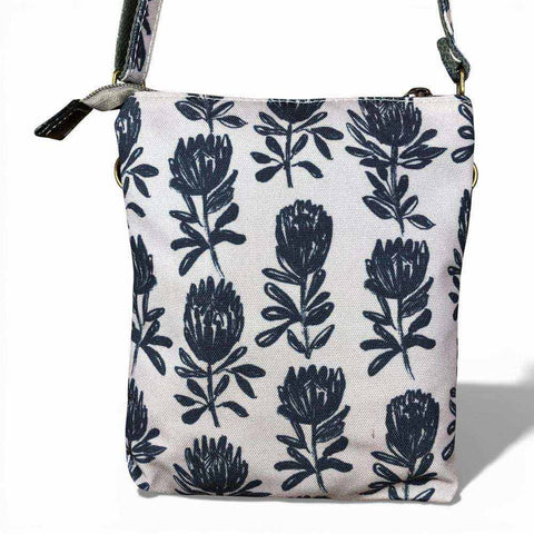 Cotton Road Backpack: Grey Canvas with PROTEAS and Matching Sling Bag