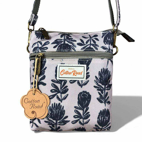 Cotton Road Backpack: Grey Canvas with PROTEAS and Matching Sling Bag