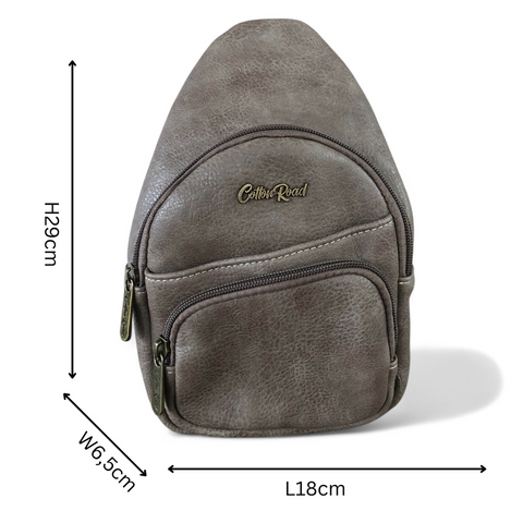 Cotton Road Backpack: KHAKI PU Leather Cross Body Bag / Mini Backpack