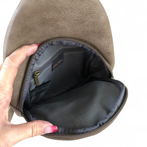 Cotton Road Backpack: KHAKI PU Leather Cross Body Bag / Mini Backpack