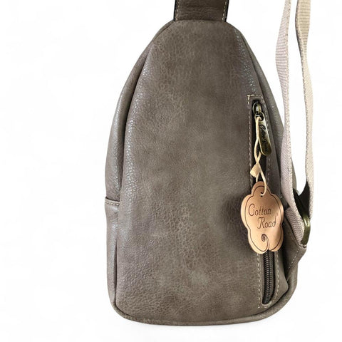 Cotton Road Backpack: KHAKI PU Leather Cross Body Bag / Mini Backpack