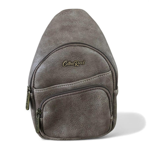 Cotton Road Backpack: KHAKI PU Leather Cross Body Bag / Mini Backpack